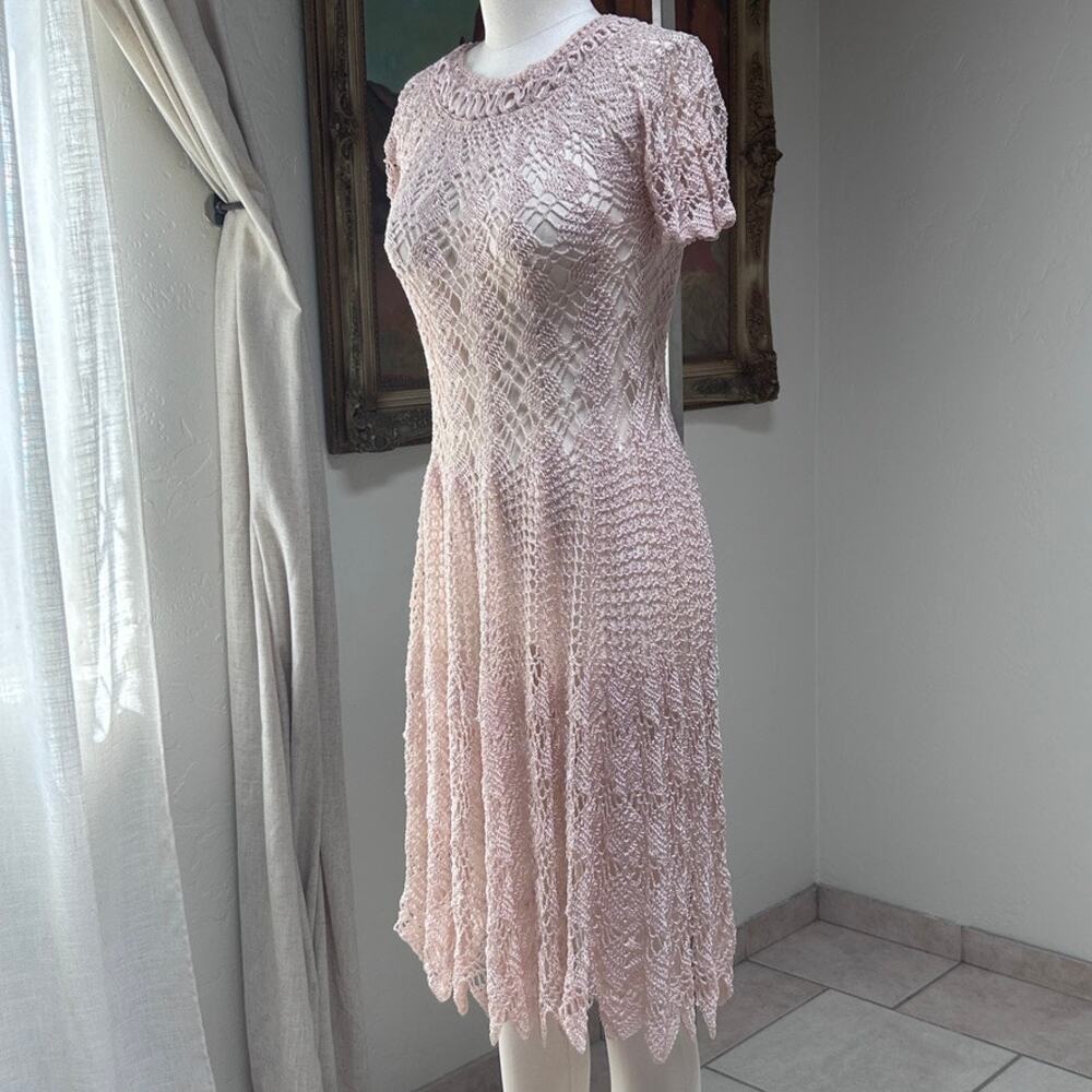 Vtg Sheer Crochet Lace Romantic Fairy Festival Layer Jagged Hem Dress Cream S - Picture 3 of 15